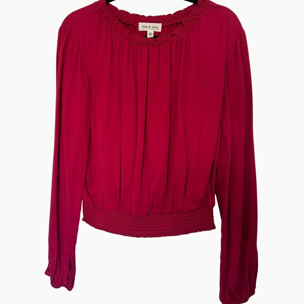 Evereve (M) Cloth & Stone Fuschia Pink Smocked Hem Lightweight Boho Chic Top